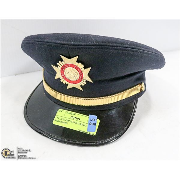 VINTAGE FIREMANS SERVICE HAT WITH BADGE