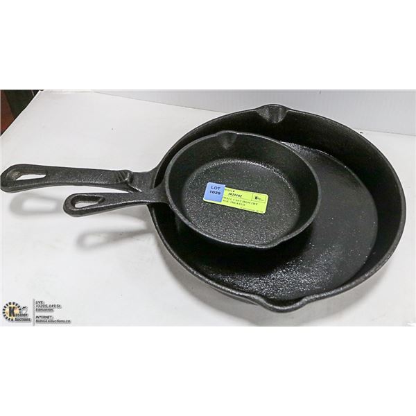 LARGE & SMALL CAST IRON FRY PANS VINTAGE TREATED