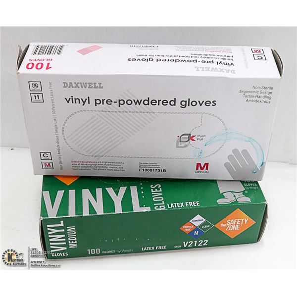 2 BOXES OF VINYL GLOVES EACH HAVE A 100 PER PACK
