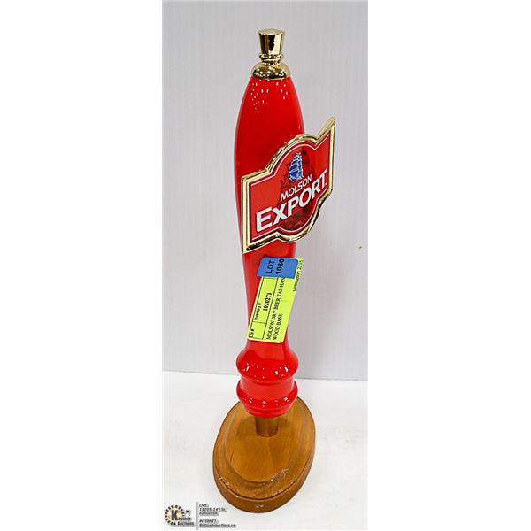 MOLSON DRY BEER TAP HANDLE ON WOOD BASE