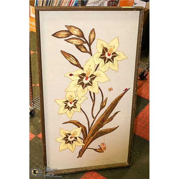 FRAMED NEEDLEWORK - YELLOW LILIES