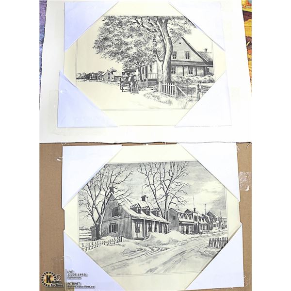 TWO VINTAGE UNFRAMED ARTWORK "COUNTRYSIDE"