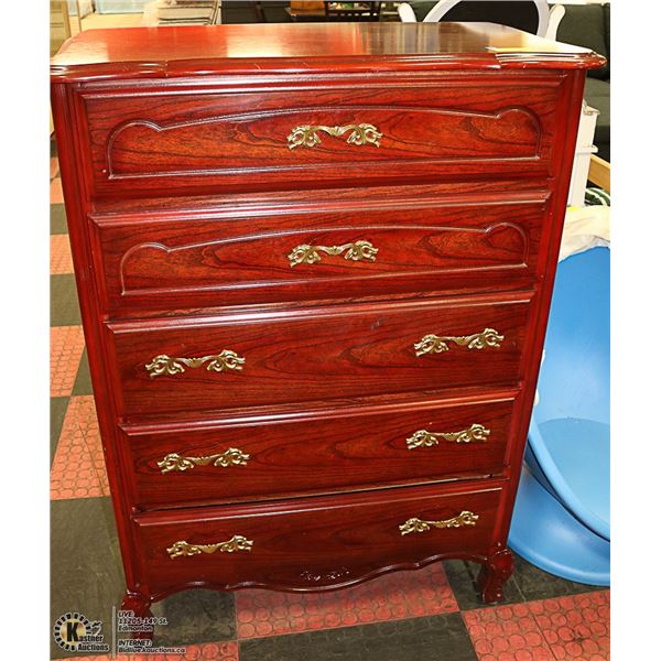 SOLID WOOD 5-DRAWER HIGHBOY WITH ROSEWOOD