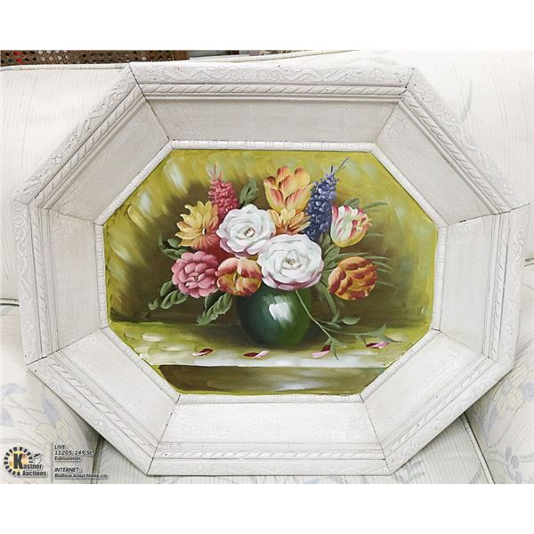 FRAMED OIL ON CANVAS FLORAL PAINTING, 24 X 21
