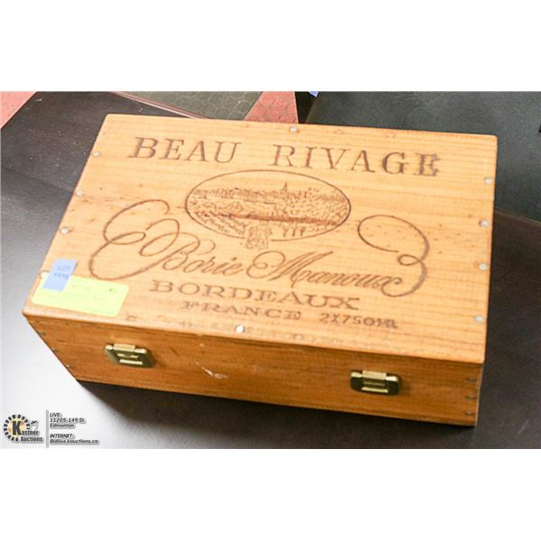 WOOD TREASURE BOX , "BEAU RIVAGE", 13 X 8 X 4