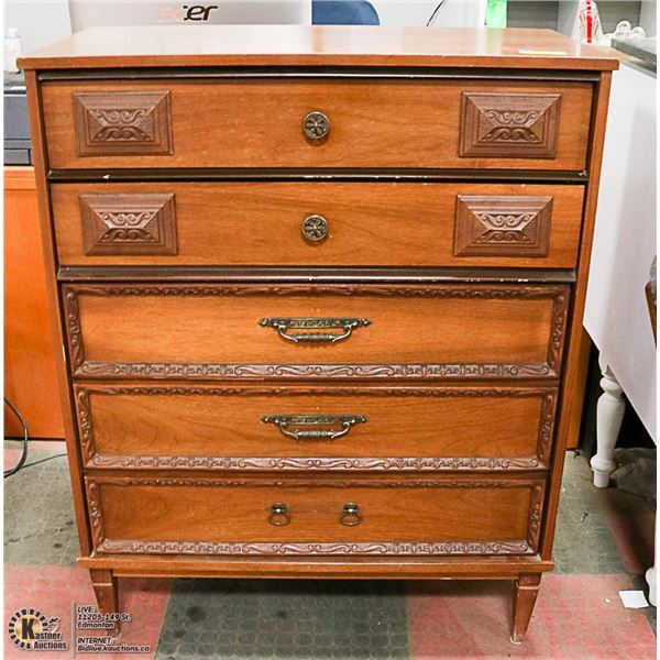 VINTAGE MID-CENTURY SOLID WOOD 5-DRAWER