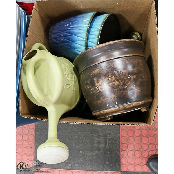 LARGE BOX OF GARDENING SUPPLIES AND DECOR INCL.