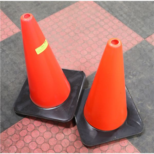 SET OF TWO ORANGE SAFETY CONES - ALL WEATHER