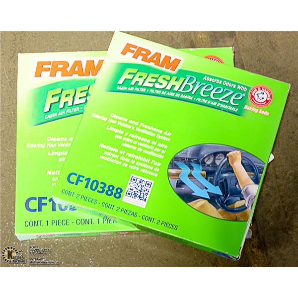 VEHICLE CAB AIR FILTERS BY FRAM, CF10388 AND