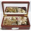 Image 1 : SMALL RED MAHOGANY JEWELRY BOX FULL OF JEWELRY