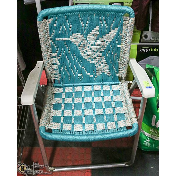 VINTAGE FOLDING HAND KNITTED CAMPING CHAIR
