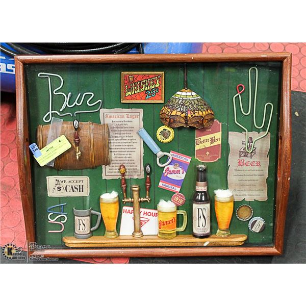 BEER MAN CAVE SERVING TRAY 3 D ITEMS UNDER GLASS