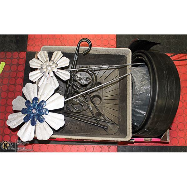 LARGE FLAT OF GARDEN DECOR AND SUPPLIES INCL. 2