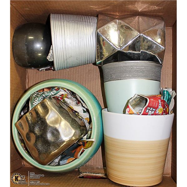 LARGE BOX WITH 7 CERAMIC FLOWER POTS - VARIOUS