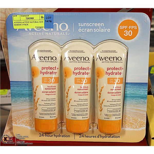 AVEENO ACTIVE NATURAL SUN SCREEN 3 PACK