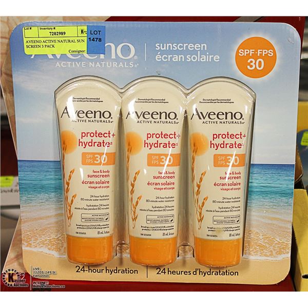 AVEENO ACTIVE NATURAL SUN SCREEN 3 PACK