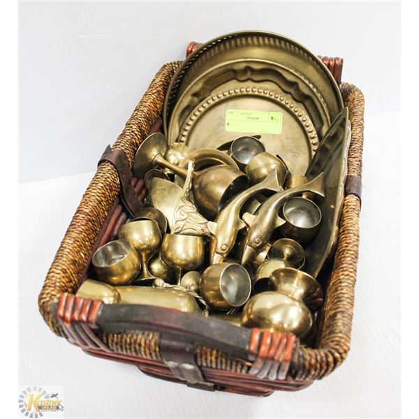 RATTAN BASKET WITH ASSORTED BRASS