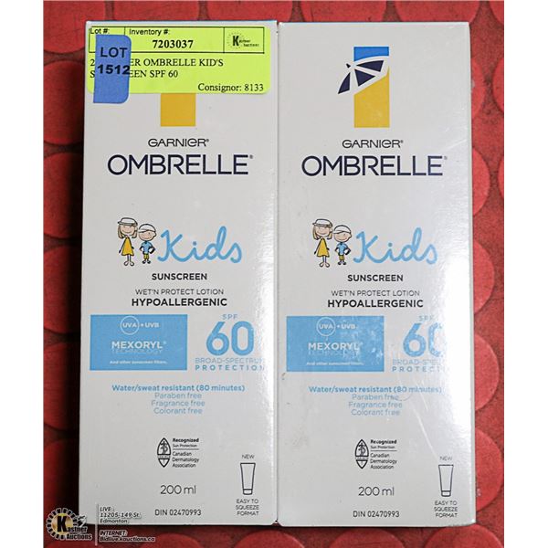 2 GARNIER OMBRELLE KID'S SUNSCREEN SPF 60
