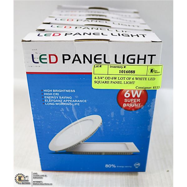4-3/4" OD 6W LOT OF 6 WHITE LED PANEL LIGHT