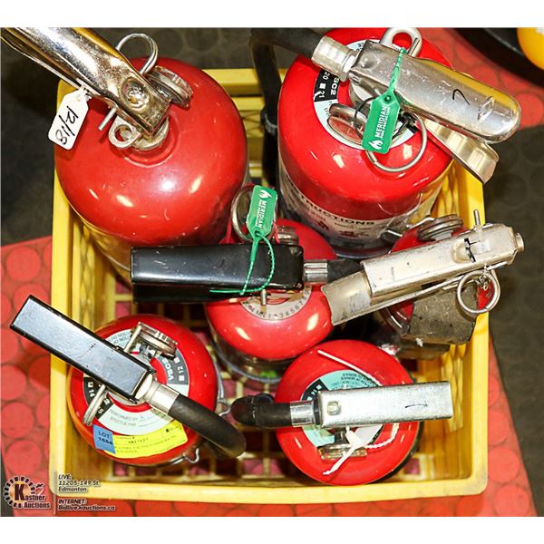 LOT OF 6 FIRE EXTINGUISHERS IN VARIOUS SIZES,