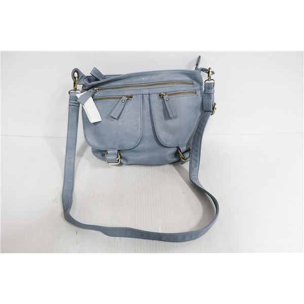 BLUE LEATHER PURSE WITH OVER THE SHOULDER