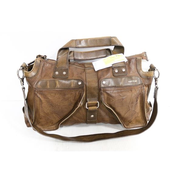 BROWN LEATHER PURSE WITH SHOULDER STRAP