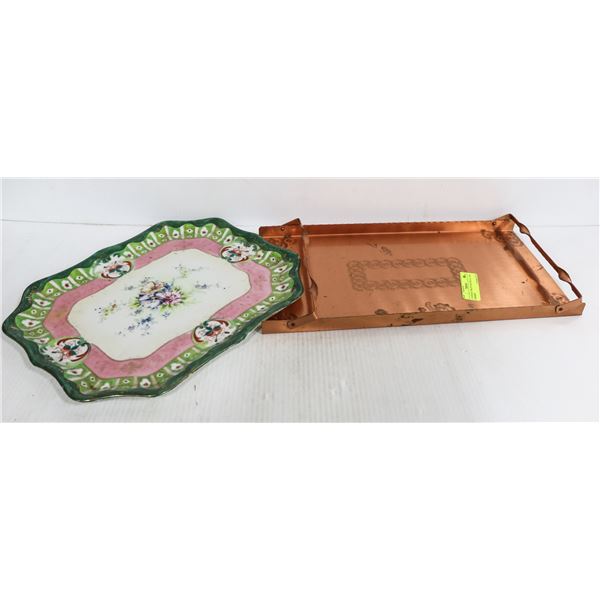 2 VINTAGE TRAYS ONE METAL AND CERAMIC