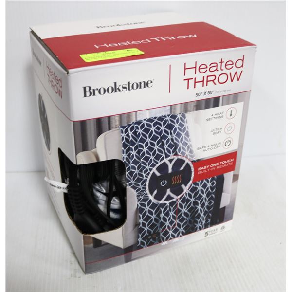 BROOKSTONE HEATED THROW 50" X 60" 4 HEAT SETTING
