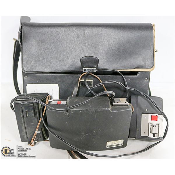 VTG POLAROID 360 LAND CAMERA W/ CASE, ACCESSORIES