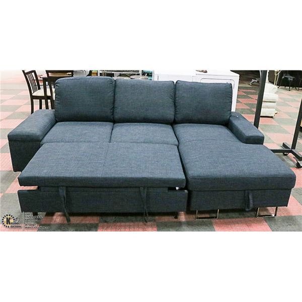 CONVERTIBLE BLUE/GREY FABRIC SECTIONAL WITH