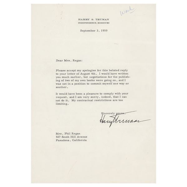 Harry S. Truman Typed Letter Signed