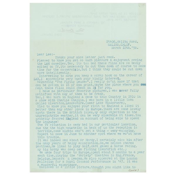 Stan Laurel Typed Letter Signed