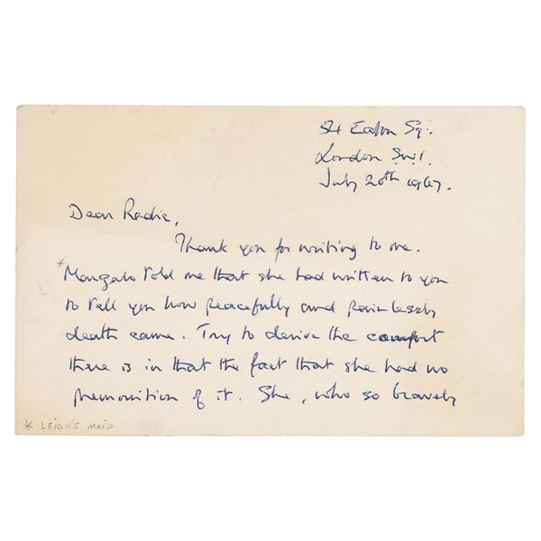 Vivien Leigh Death: John Merivale Autograph Letter Signed
