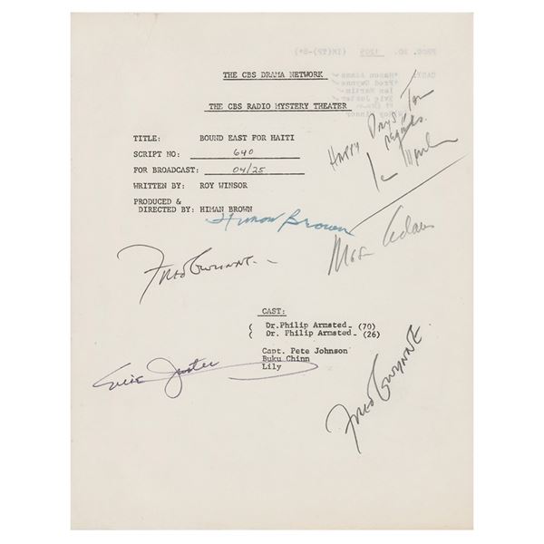 The Munsters: Fred Gwynne Twice-Signed Script Sheet