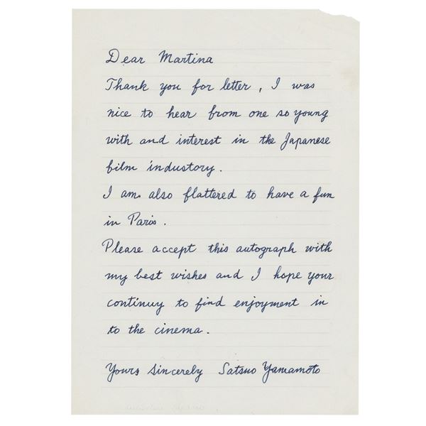 Satsuo Yamamoto Autograph Letter Signed