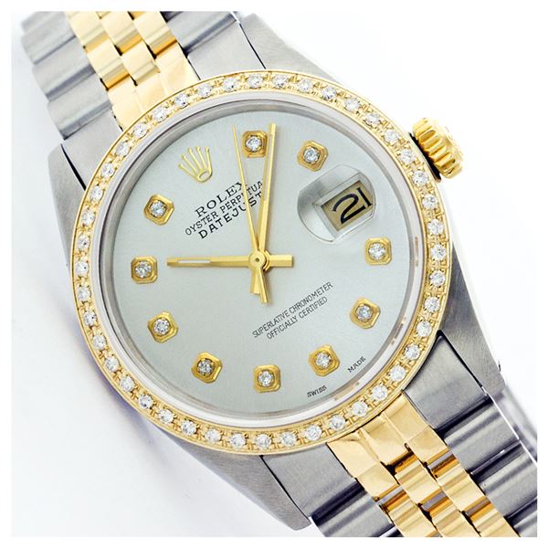 Rolex Men's Two Tone 14K Gold/SS, QuickSet, Diamond Dial & Diamond Bezel - REF-557A4N