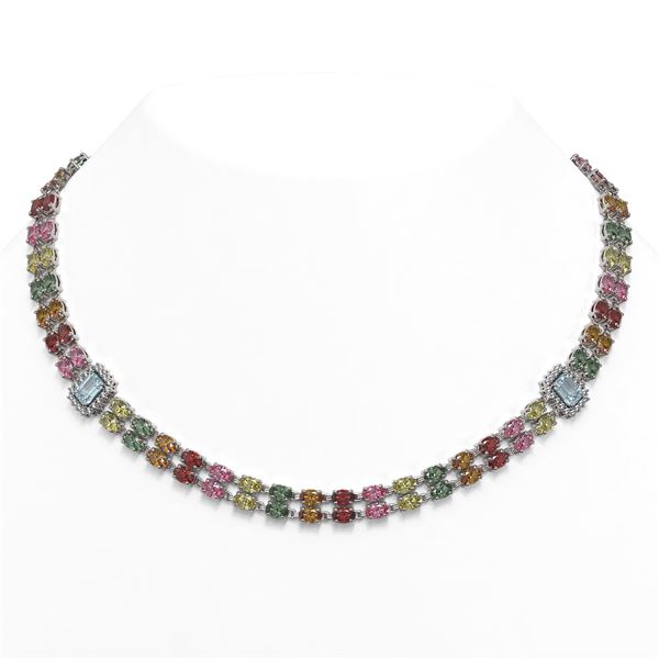 42.06 ctw Sapphire & Diamond Necklace 14K White Gold - REF-522A8N