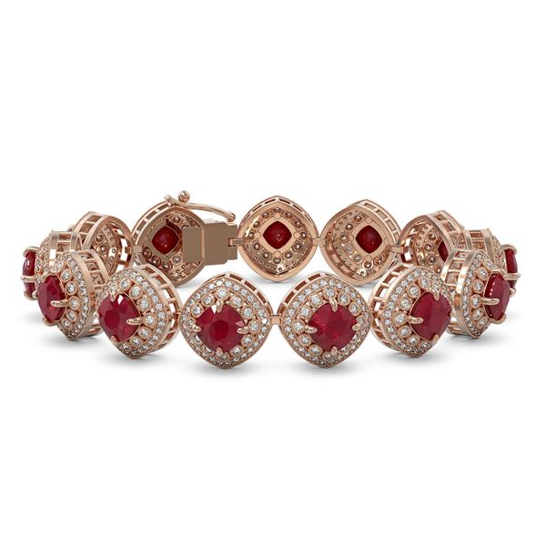 37.35 ctw Certified Ruby & Diamond Victorian Bracelet 14K Rose Gold - REF-928Y2X