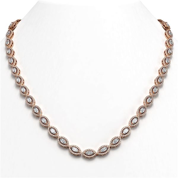 18.53 ctw Marquise Cut Diamond Micro Pave Necklace 18K Rose Gold - REF-1556W2H