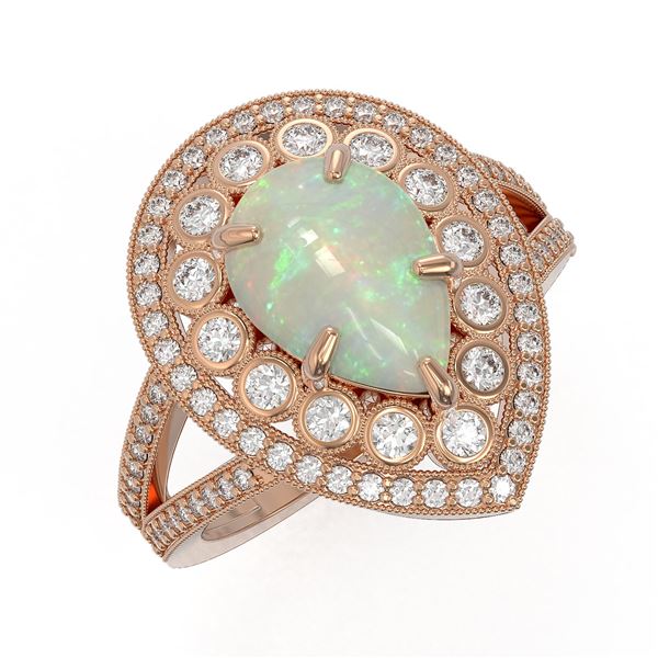 4.19 ctw Certified Opal & Diamond Victorian Ring 14K Rose Gold - REF-148X2A