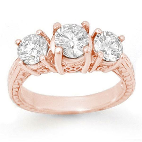 1.50 ctw Certified VS/SI Diamond 3 Stone Ring 14k Rose Gold - REF-236W5H