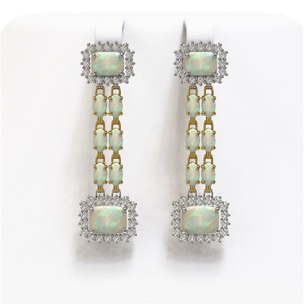 8.26 ctw Opal & Diamond Earrings 14K Yellow Gold - REF-204N4F