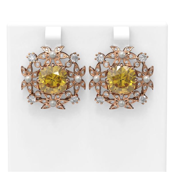 13.63 ctw Citrine & Diamond with Pearl Earrings 18K Rose Gold - REF-227K3Y