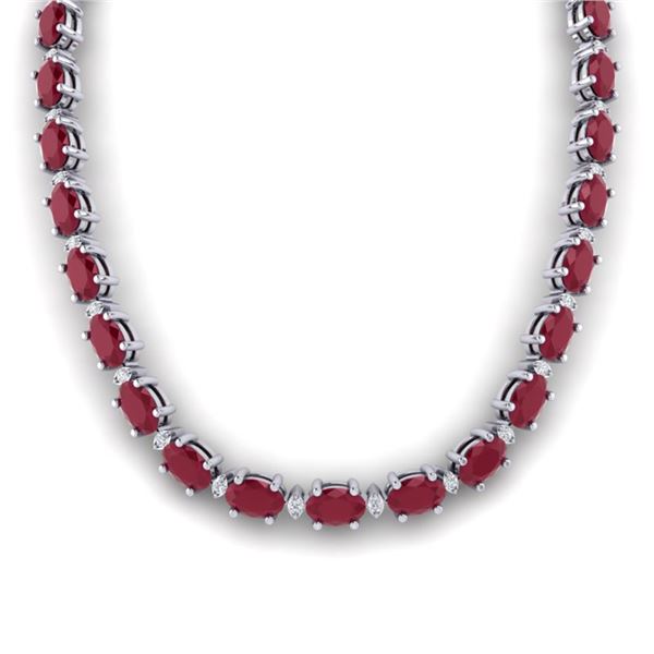 55.5.0 ctw Ruby & VS/SI Certified Diamond Eternity Necklace 10k White Gold - REF-361M8G