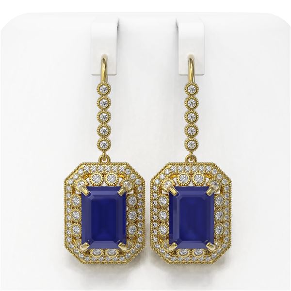 23.79 ctw Sapphire & Diamond Victorian Earrings 14K Yellow Gold - REF-446G2W