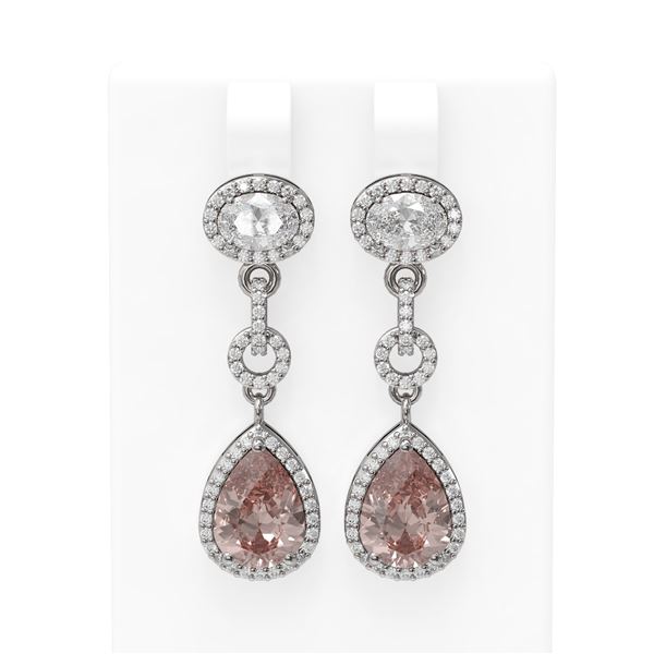 7.42 ctw Morganite & Diamond Earrings 18K White Gold - REF-355A5N