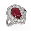 Image 1 : 5.12 ctw Certified Ruby & Diamond Victorian Ring 14K White Gold - REF-161A8N