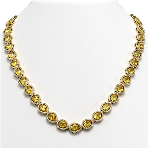 33.35 ctw Fancy Citrine & Diamond Micro Pave Halo Necklace 10k Yellow Gold - REF-590H5R