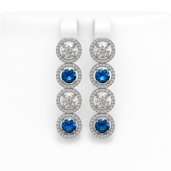 6.25 ctw Blue & Diamond Micro Pave Earrings 18K White Gold - REF-586W8H