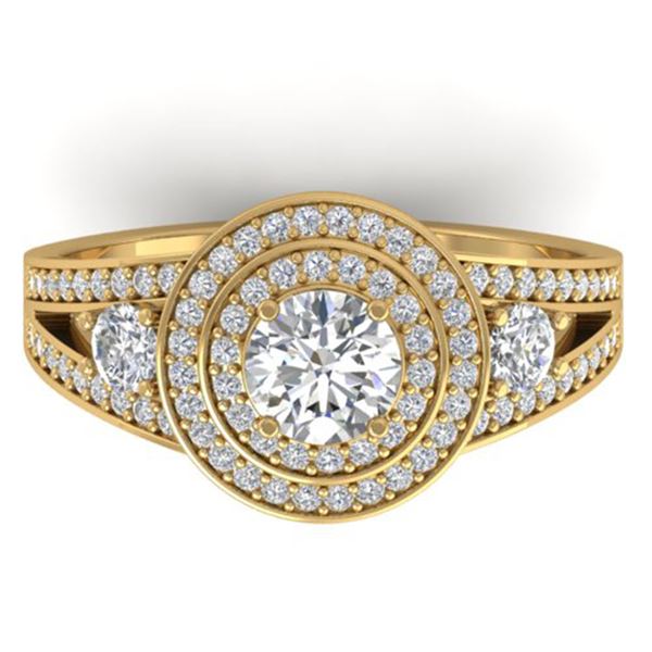 1.50 ctw Certified VS/SI Diamond Art Deco 3 Stone Ring 14k Yellow Gold - REF-170X8A